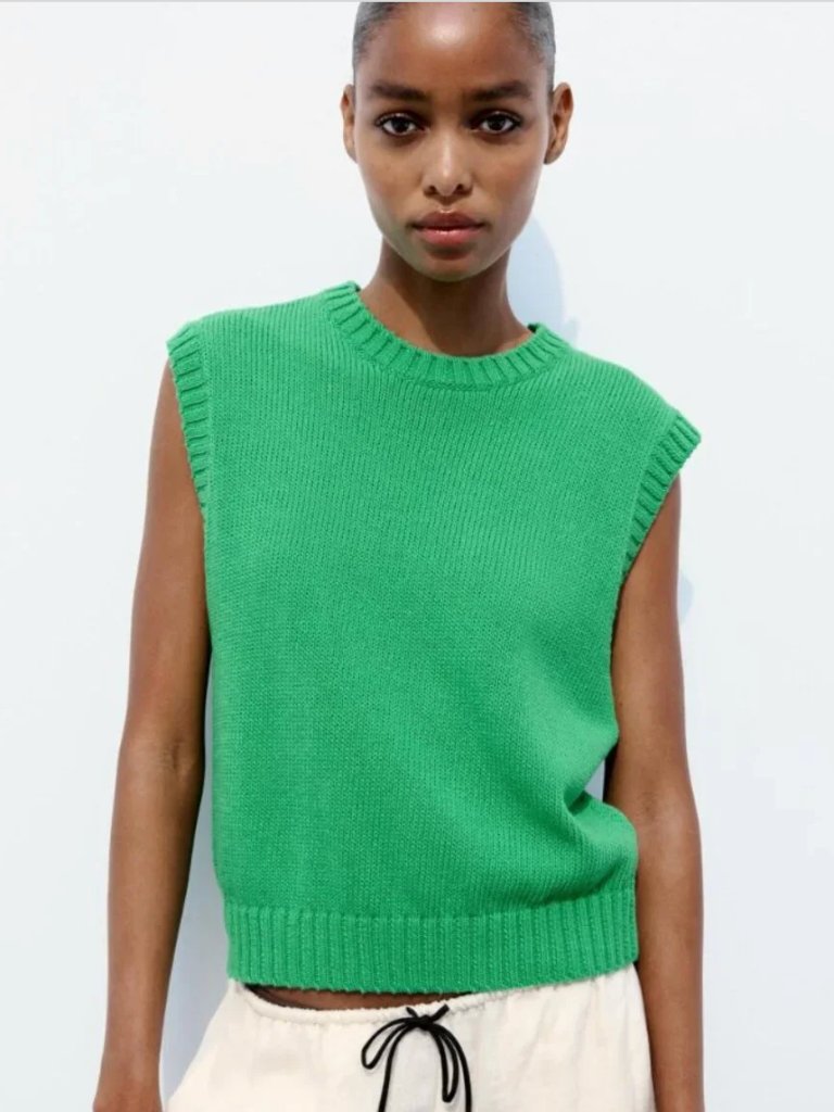Zara Kelly Green Knit Sleeveless Sweater Vest Size Medium